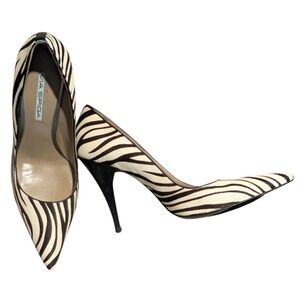 🆕 Via Spiga Fur Heels Womens 10 Zebra Leather Animal Print Pumps NEW